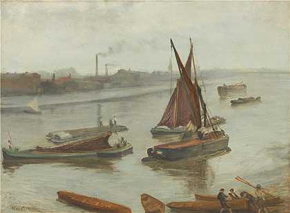 詹姆斯·麦克尼尔·惠斯勒(James McNeill Whistler，美国画家)-(灰色和银色 – 旧巴特西河段)