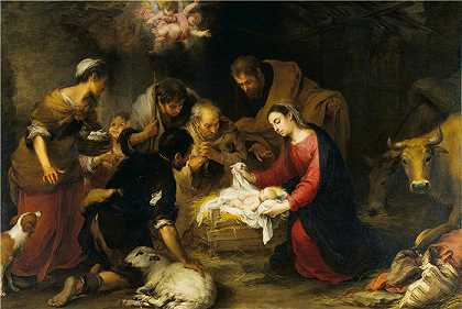 巴托洛梅·埃斯特班·穆里略（Bartolomé Esteban Murillo，西班牙画家）-(牧羊人的崇拜（c. 1665 – c. 1670）)