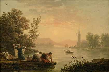 克劳德·约瑟夫·韦内特（ Claude-Joseph Vernet，法国画家）-(湖边的洗衣妇)