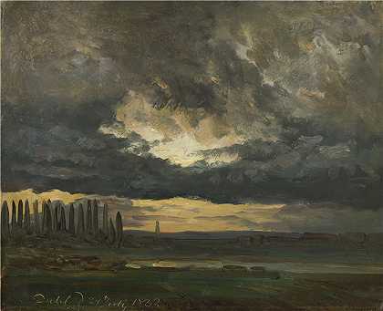约翰·克里斯蒂安·达尔（Johan Christian Dahl，挪威画家）-(易北河上的白杨云（1832 年）)