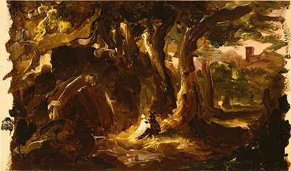托马斯·科尔（Thomas Cole，美国画家）-(树木繁茂的景观与人物（1837 年或 1838 年）)