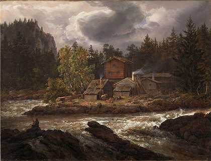 约翰·克里斯蒂安·达尔（Johan Christian Dahl，挪威画家）-(Hønefossen 的景色（1847 年）)