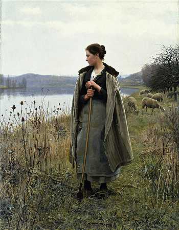 丹尼尔·里齐微·齐施（Daniel Ridgway Knight，美国画家）-(罗勒博斯的牧羊女 (1896))