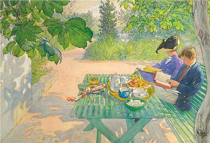 卡尔·拉尔森（ Carl Larsson，瑞典画家）-(假日阅读（1916）)