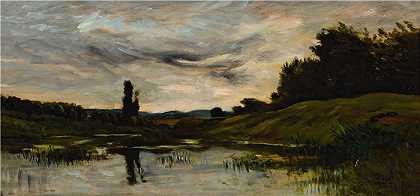 查尔斯·弗朗索瓦·杜比尼（Charles-Francois Daubigny，法国画家）-(日落在河边)