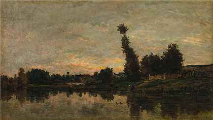 查尔斯·弗朗索瓦·杜比尼（Charles-Francois Daubigny，法国画家）-(瓦兹河上的日落（1866 年）)