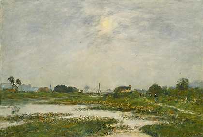 欧仁·布丁（Eugène Boudin，法国画家）-(大潮期间的图克河畔（1895年）)