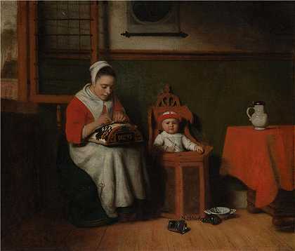 尼古拉斯·梅斯（Nicolaes Maes，荷兰画家）-(花边匠（约 1656 年）)