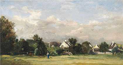 查尔斯·弗朗索瓦·杜比尼（Charles-Francois Daubigny，法国画家）-(村庄附近的农民（1876年）)