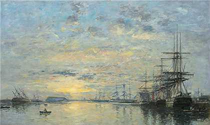欧仁·布丁（Eugène Boudin，法国画家）-(勒阿弗尔，Bassin De L\’eure (1872))