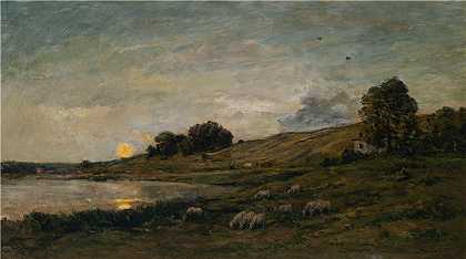 查尔斯·弗朗索瓦·杜比尼（Charles-Francois Daubigny，法国画家）-(河边羊群（1875）)