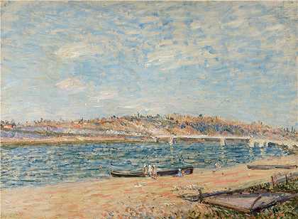 阿尔弗雷德·西斯利（Alfred Sisley，法国画家）-(La Berge À Saint-Mammès（约 1884 年）)