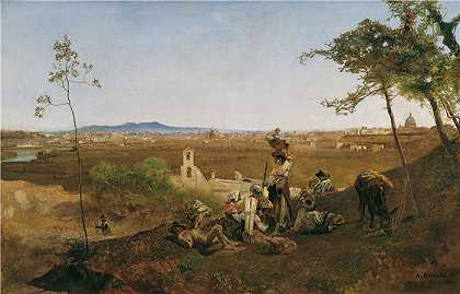 安东·罗马科（Anton Romako，奥地利画家）-(从马里奥山看罗马（1865）)