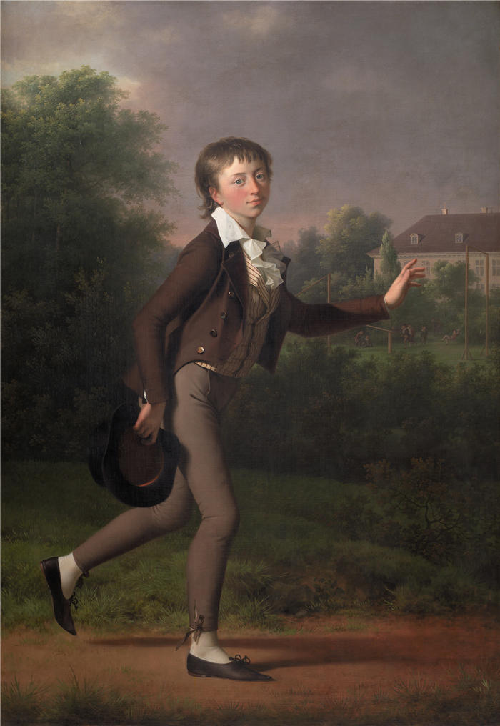延斯·尤尔 Jens Juel，丹麦画家）高清作品-《一个奔跑的男孩。马库斯·霍尔斯特·冯·施密顿 [1802]》