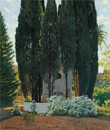圣地亚哥·鲁西尼奥尔（Santiago Rusiñol，西班牙画家）-(柏树喷泉)