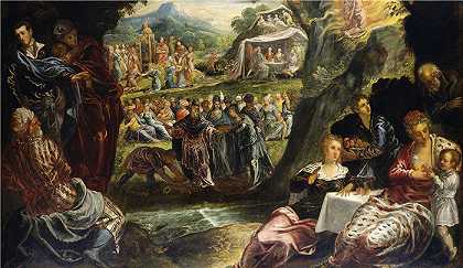 雅各布·丁托列托（Jacopo Tintoretto，意大利画家）-(金牛犊的崇拜（约 1594 年）)