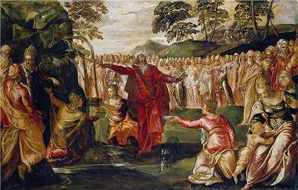 雅各布·丁托列托（Jacopo Tintoretto，意大利画家）-(摩西击石（约 1555 – 1570 年）)