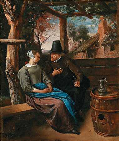 扬·斯汀（Jan Steen，荷兰画家）-(一个年轻女人的求婚者)