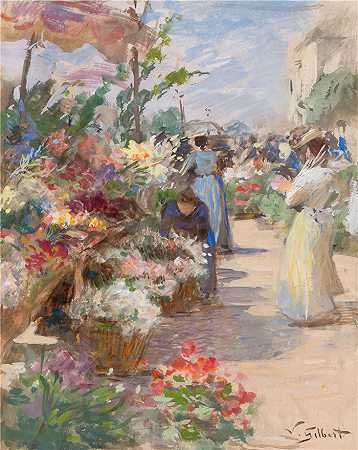 维克多·加布里埃尔·吉尔伯特（Victor Gabriel Gilbert，法国画家）-(花卉市场)