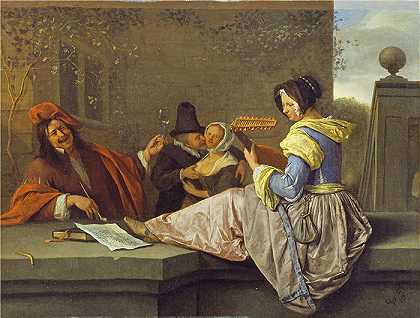 扬·斯汀（Jan Steen，荷兰画家）-(琵琶演奏者（约 1670 年）)