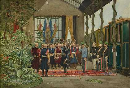 安东尼·科扎凯维奇（Antoni Kozakiewicz，波兰画家）-(皇帝在利沃夫火车站受到欢迎（1881 年）)