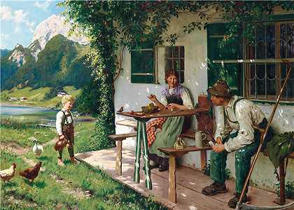 埃米尔·劳（Emil Rau，德国画家）-(屋前的夏日)