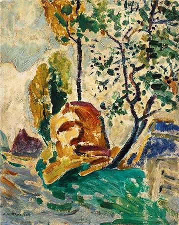 阿尔弗雷德·亨利·毛雷尔（Alfred Henry Maurer ，美国画家）-作品-(树和岩石（C. 1907）)