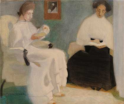 海伦·施杰夫贝克（Helene Schjerfbeck，芬兰画家）-(读书的女孩（1907）)