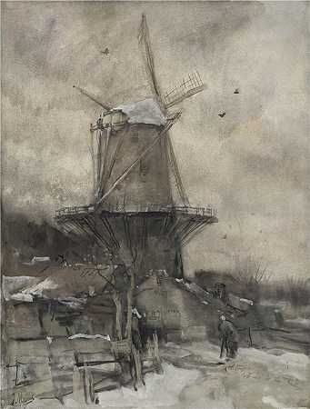 雅各布·马里斯（Jacob Maris，荷兰画家）-(冬天的 Een molen (1847 – 1899))