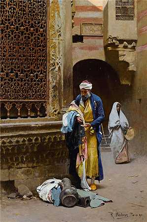 拉斐尔·冯·安布罗斯（Raphael von Ambros，奥地利画家）-(开罗 Nafisa Al-bayda Sabil 前的商人（1890 年）)