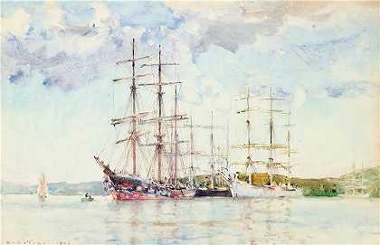 亨利·斯科特·图克（Henry Scott Tuke，英国画家）-(卡里克路锚点的风帆船（1906 年）)