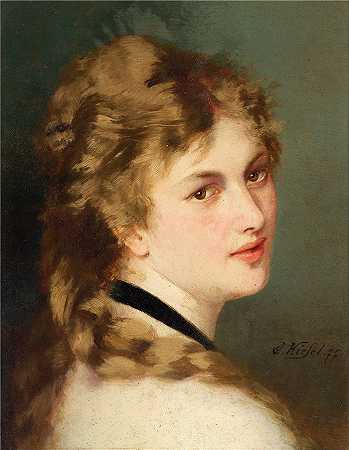 康拉德·基塞尔（Conrad Kiesel，德国画家）-(黑领女士肖像（1877）)
