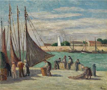 马克西米连·卢斯（ Maximilien Luce，法国画家）-(Honfleur，在码头上)