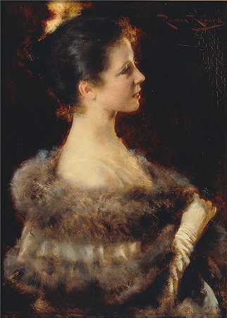 罗马·里贝拉（Romà Ribera，西班牙画家）-穿晚礼服的女人 (1893)