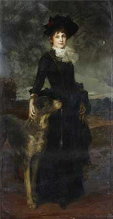 弗里德里希·奥古斯特·冯·考尔巴赫 (Friedrich August von Kaulbach，德国画家)作品-(米娜考尔巴赫和大丹犬)