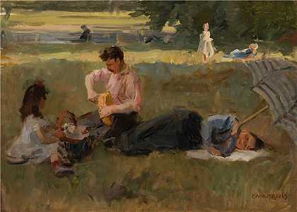伊萨克·拉扎鲁斯·伊斯拉尔斯(Isaac Lazarus Israëls，荷兰画家)-(巴黎布洛涅森林野餐)