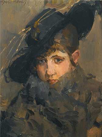 伊萨克·拉扎鲁斯·伊斯拉尔斯(Isaac Lazarus Israëls，荷兰画家)-(一位戴着毛领帽子的女士)