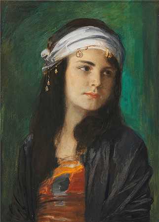 弗里德里希·奥古斯特·冯·考尔巴赫 (Friedrich August von Kaulbach，德国画家)作品-(儿童肖像（赫达，东方艺术家的女儿）（1909）)