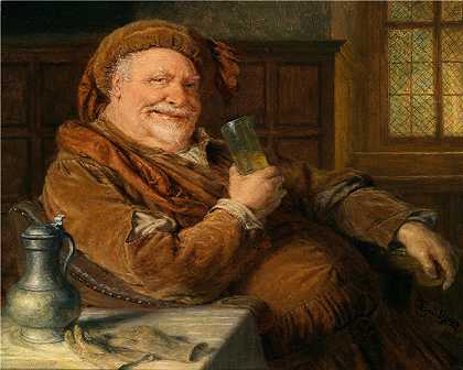 爱德华·冯·格鲁茨纳 ( Eduard von Grützner，德国画家 )-(带锡罐和酒杯的福斯塔夫)