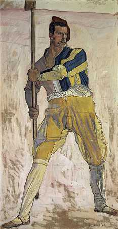 费迪南德·霍德勒（Ferdinand Hodler，瑞士画家）-(持戟的战士（1898 年）)