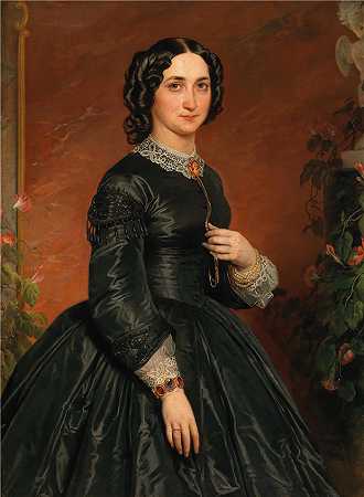 弗朗茨·多比亚绍夫斯基（Franz Dobiaschofsky，奥地利画家）作品-(一位女士的肖像（1864）)