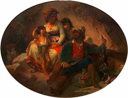 弗朗茨·多比亚绍夫斯基（Franz Dobiaschofsky，奥地利画家）作品-(罗马家族（1857）)