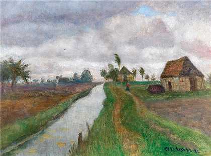 奥托·莫德森（Otto Modersohn，德国画家）-(荒野运河旁 (1941))