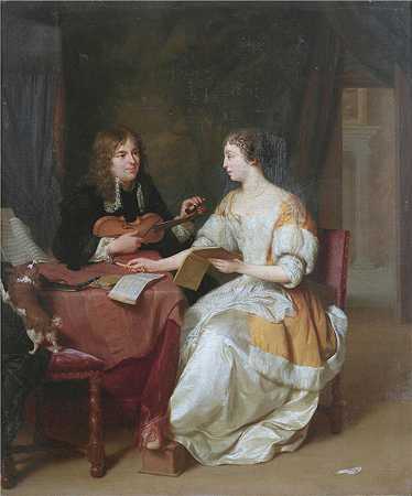 扬·维尔科列（Jan Verkolje，荷兰画家）-(一对优雅的夫妇在室内制作音乐)