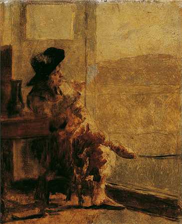 雨果·查尔蒙（Hugo Charlemont，奥地利画家）-(坐着抽烟的人)