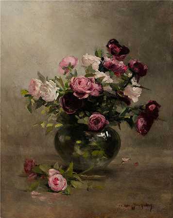 伊娃·冈萨雷斯（Eva Gonzalès，法国画家）-(玫瑰花瓶（1870 年）)