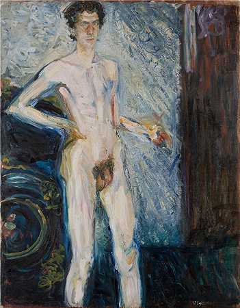 理查德·格斯特（Richard Gerstl，奥地利画家）-(带调色板的裸体自画像（1908 年）)