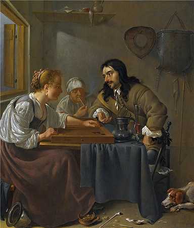 雅各布鸭（Jacob Duck ，荷兰画家）-(一对夫妇玩双陆棋)