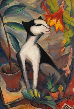 多萝西娅·梅策尔-约翰森（Dorothea Maetzel-Johannsen，德国画家）-(仙人掌花猫（1921）)