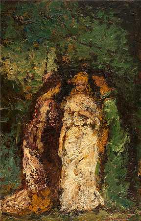 阿道夫·蒙蒂塞利（Adolphe Monticelli，法国画家）-(树下三个女人（1870-1880）)